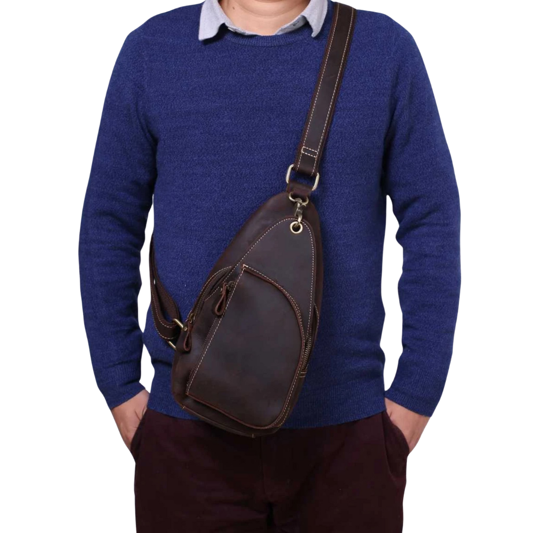 Handcrafted Genuine Leather Men Chest Bags Leisure Chest Pack Messenger Bag