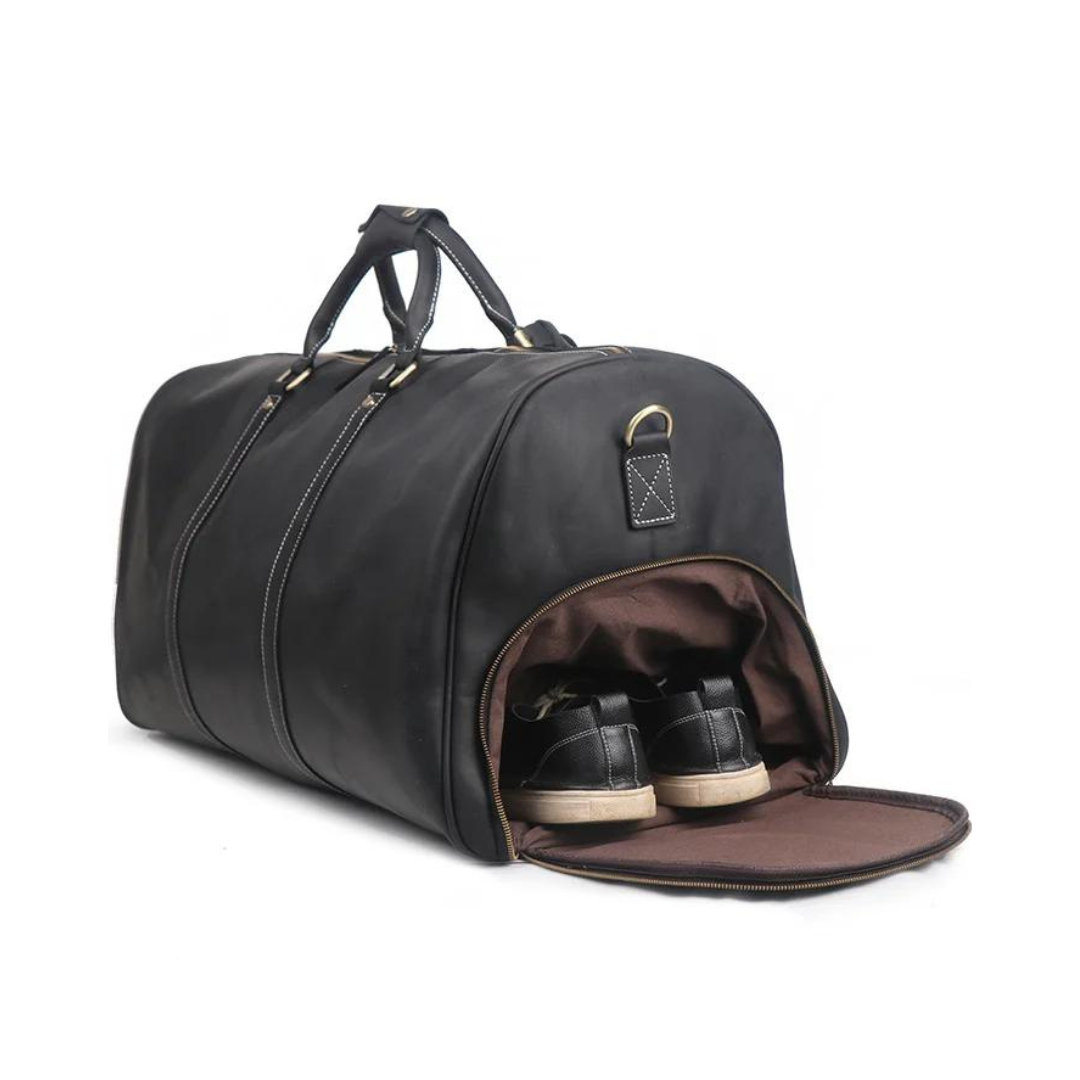 Handmade Large Vintage Full Grain Leather Duffle Bag with shoe Compartment. Free Shipping Available in 2 colors