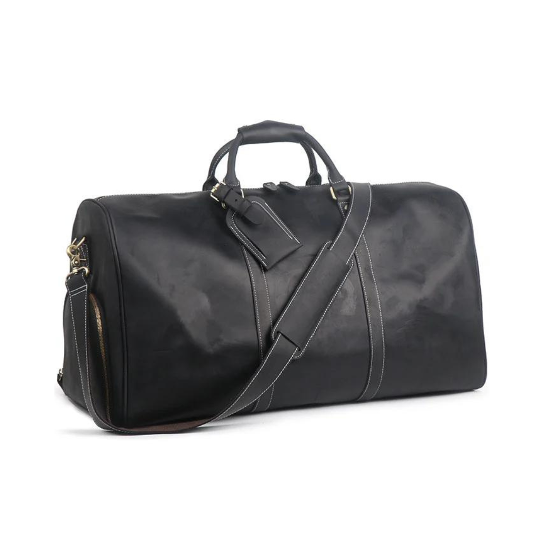Handmade Large Vintage Full Grain Leather Duffle Bag with shoe Compartment. Free Shipping Available in 2 colors