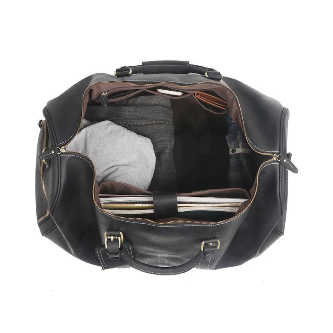 Handmade Large Vintage Full Grain Leather Duffle Bag with shoe Compartment. Free Shipping Available in 2 colors
