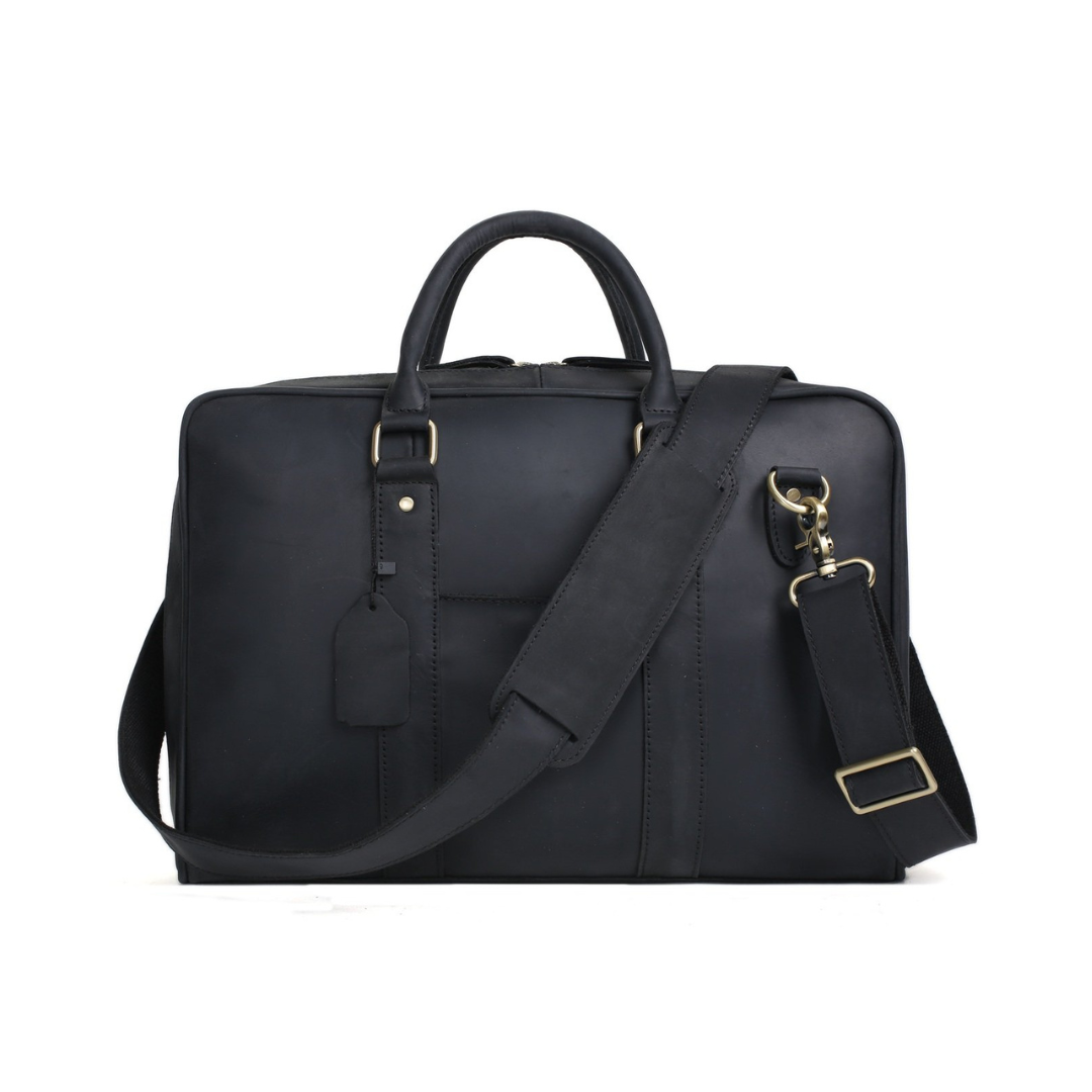 Handmade Black Genuine Leather Briefcase, Messenger Bag, Laptop Bag, Men's Handbag