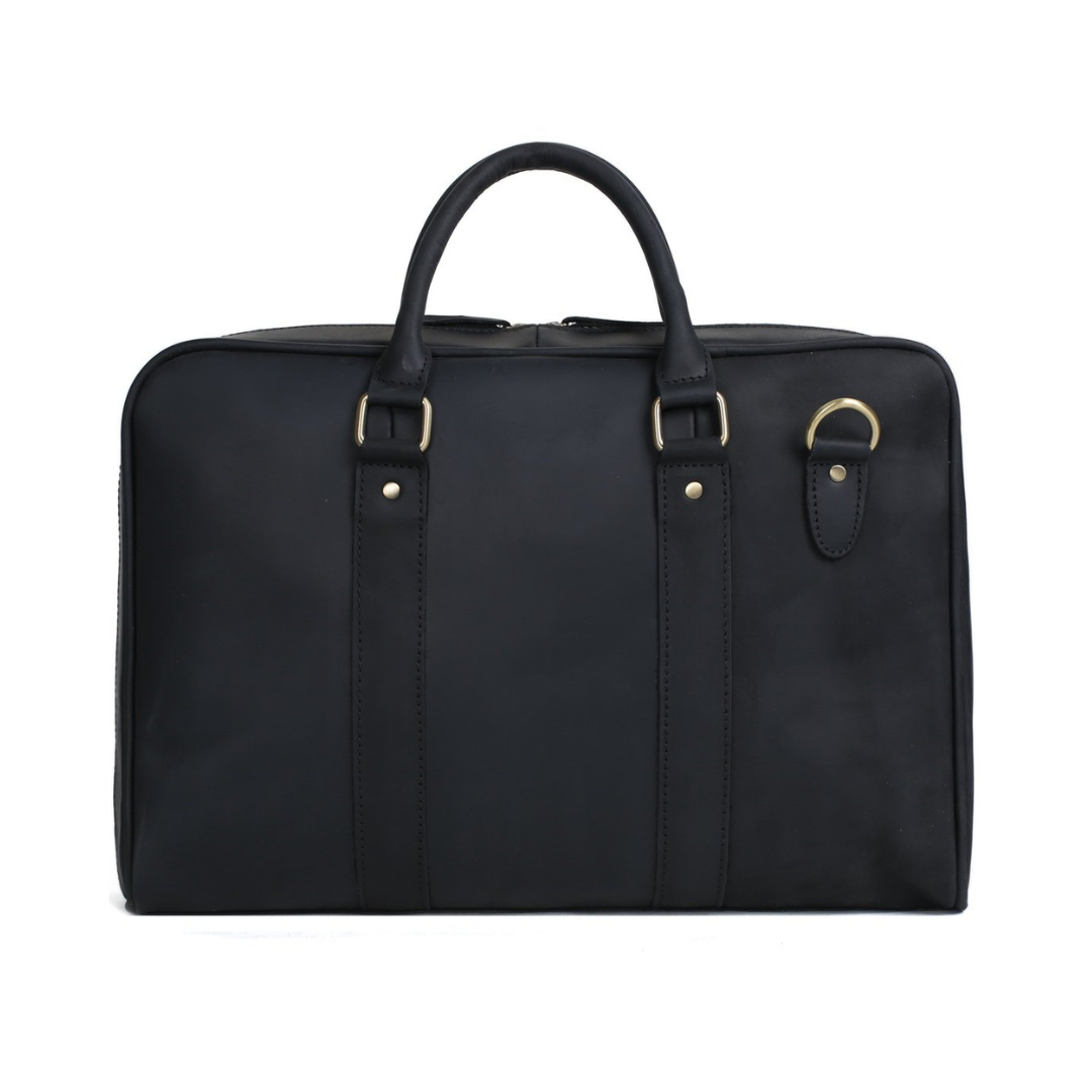 Handmade Black Genuine Leather Briefcase, Messenger Bag, Laptop Bag, Men's Handbag