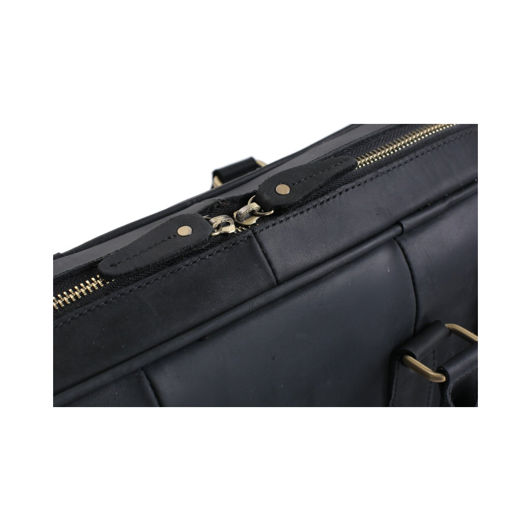 Handmade Black Genuine Leather Briefcase, Messenger Bag, Laptop Bag, Men's Handbag