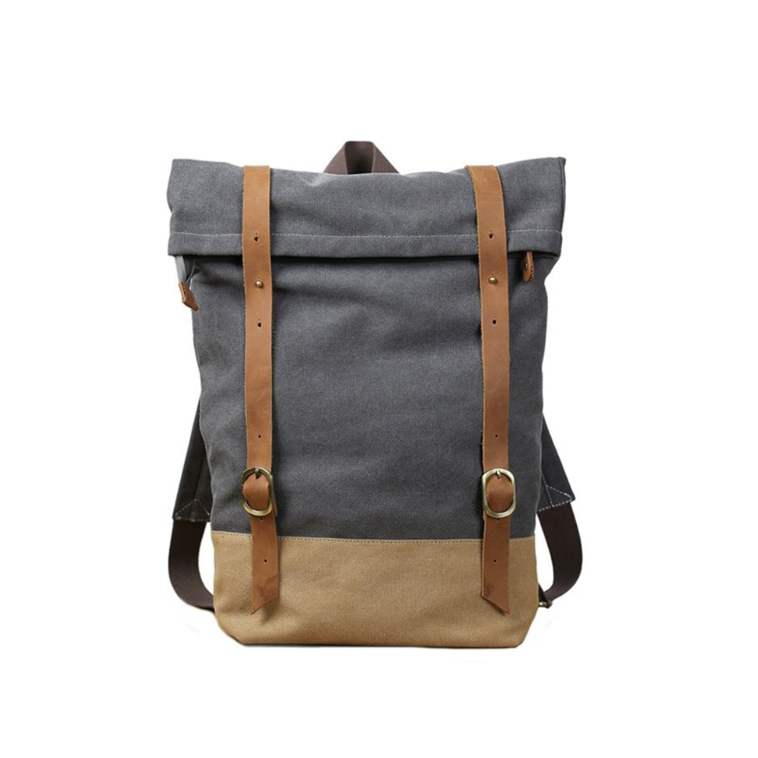 Mochila gris de cuero de lona minimalista hecha a mano