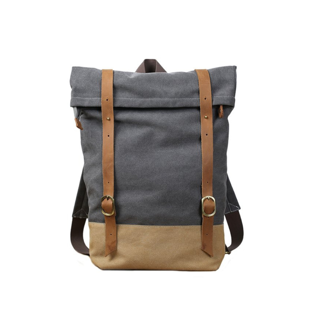 Handmade Minimalist Canvas Leather Grey Backpack