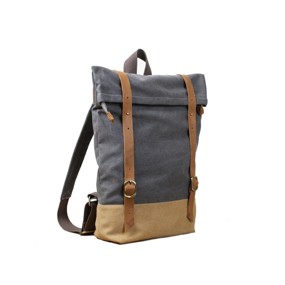 Mochila gris de cuero de lona minimalista hecha a mano