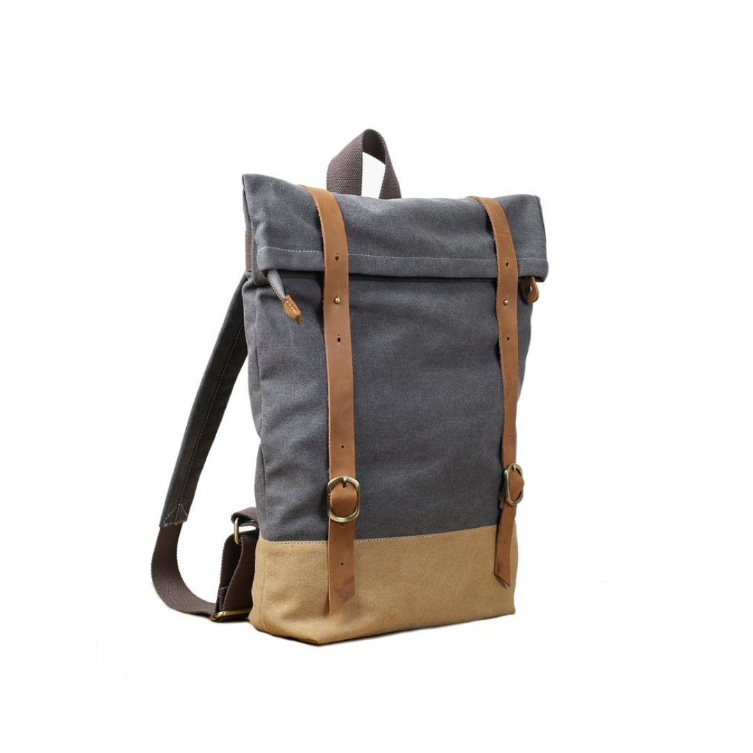 Handmade Minimalist Canvas Leather Grey Backpack