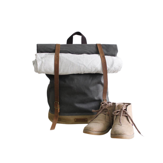 Handmade Minimalist Canvas Leather Grey Backpack