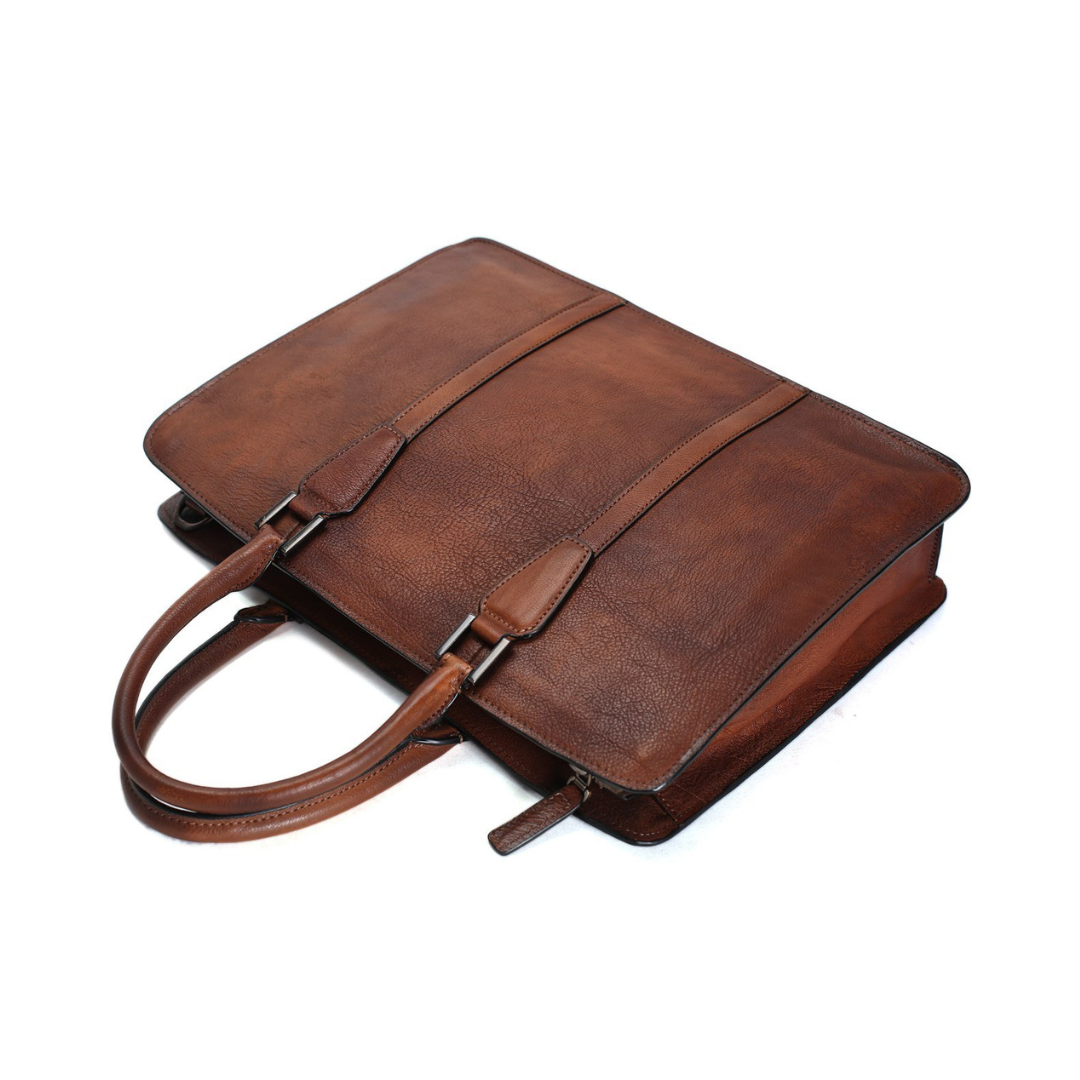 Handmade Vintage Full Grain Leather Briefcase, Laptop Bag, Men's Handbag 