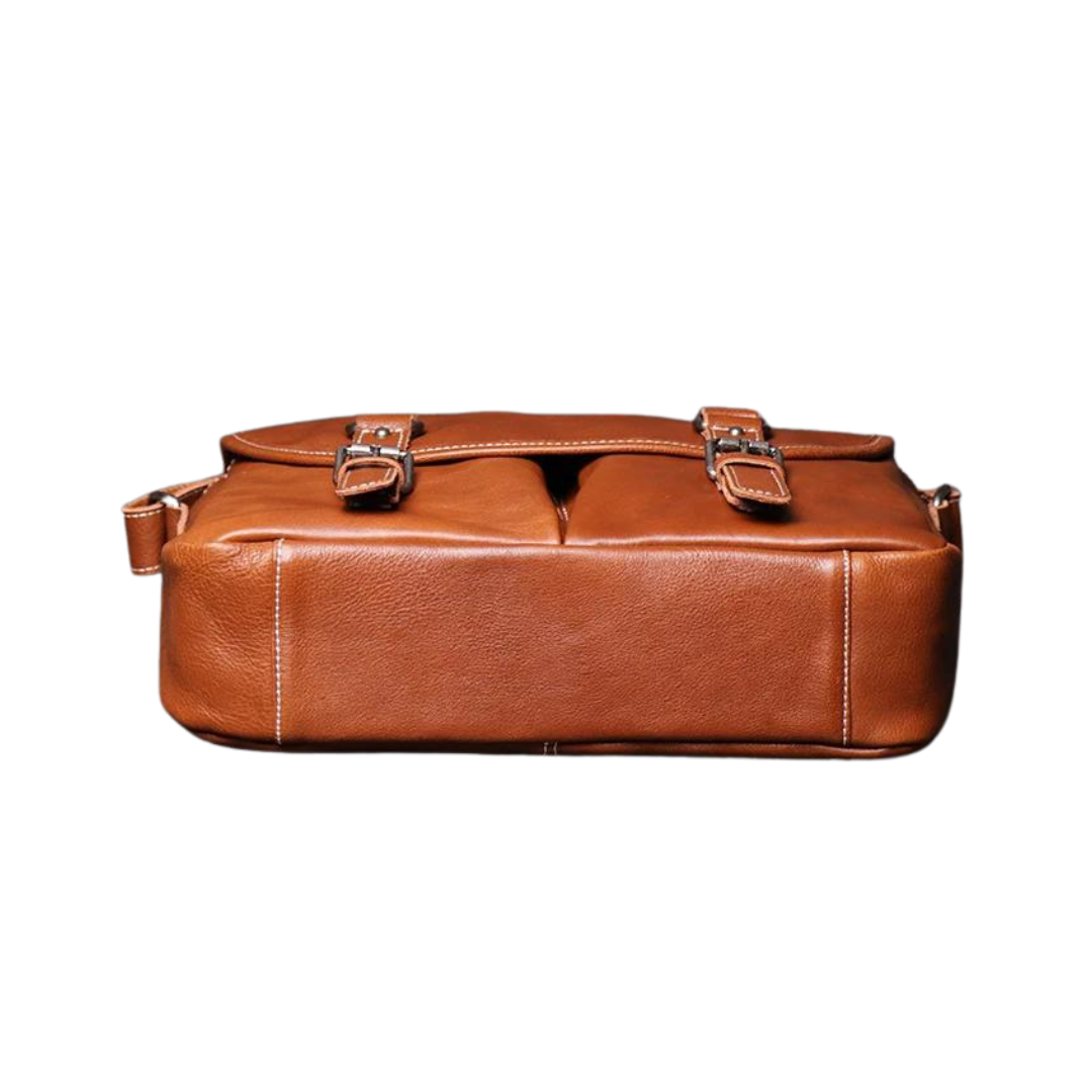 Handmade Vegetable Tanned Leather Cross Body Buckle Messenger Bag
