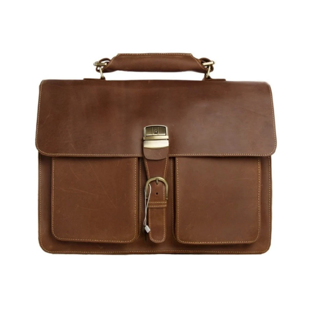 Handmade Italian Full Grain Vintage Brown Leather Briefcase Men Messenger Bag Laptop Bag