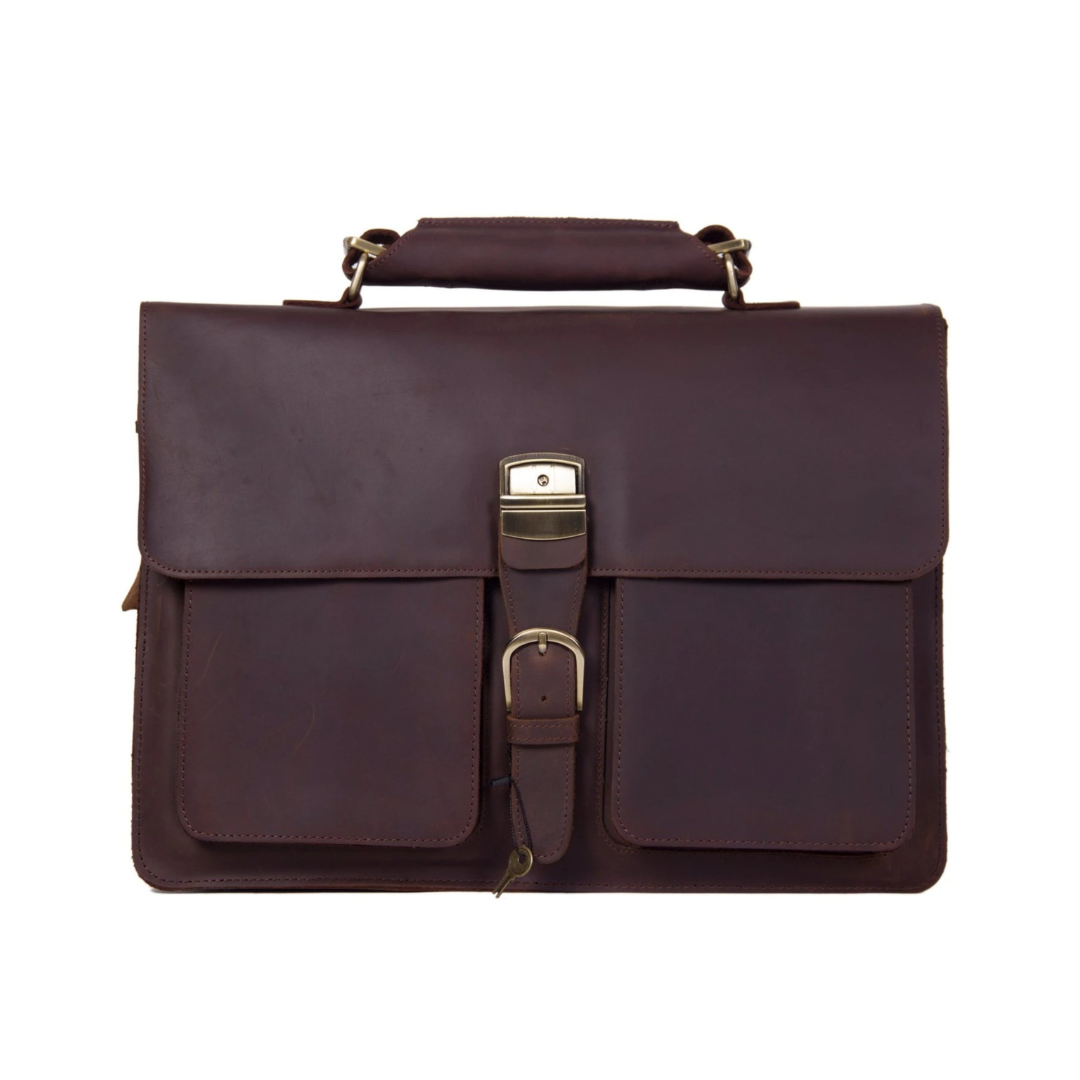 Handmade Italian Full Grain Vintage Brown Leather Briefcase Men Messenger Bag Laptop Bag