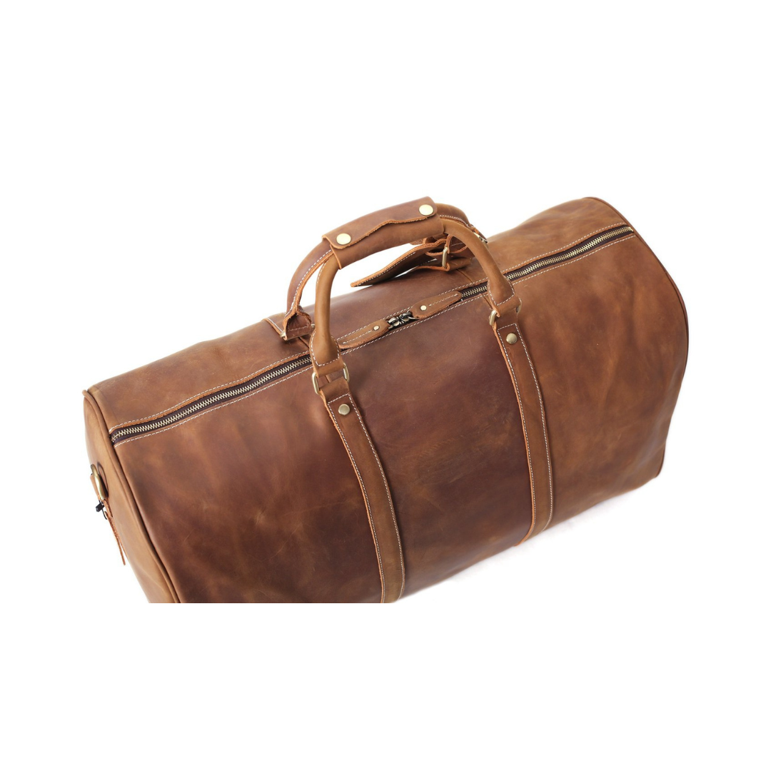 Handmade Extra Large Vintage Full Grain Leather Travel Bag, Duffle Bag, Holdall Luggage Bag
