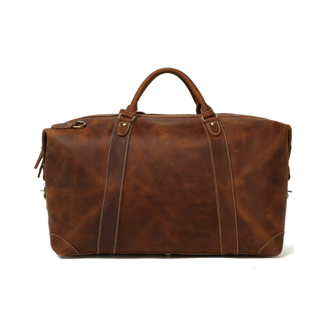 Handmade Vintage Full Grain Calfskin Leather Travel Bag, Duffle Bag
