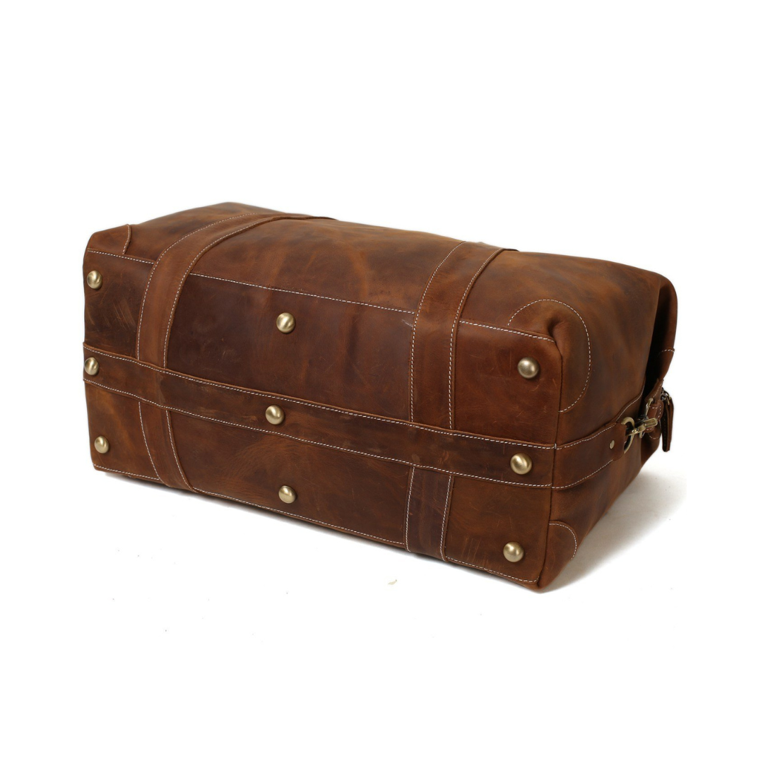 Handmade Vintage Full Grain Calfskin Leather Travel Bag, Duffle Bag