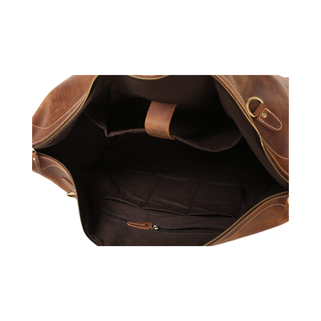 Handmade Vintage Full Grain Calfskin Leather Travel Bag, Duffle Bag