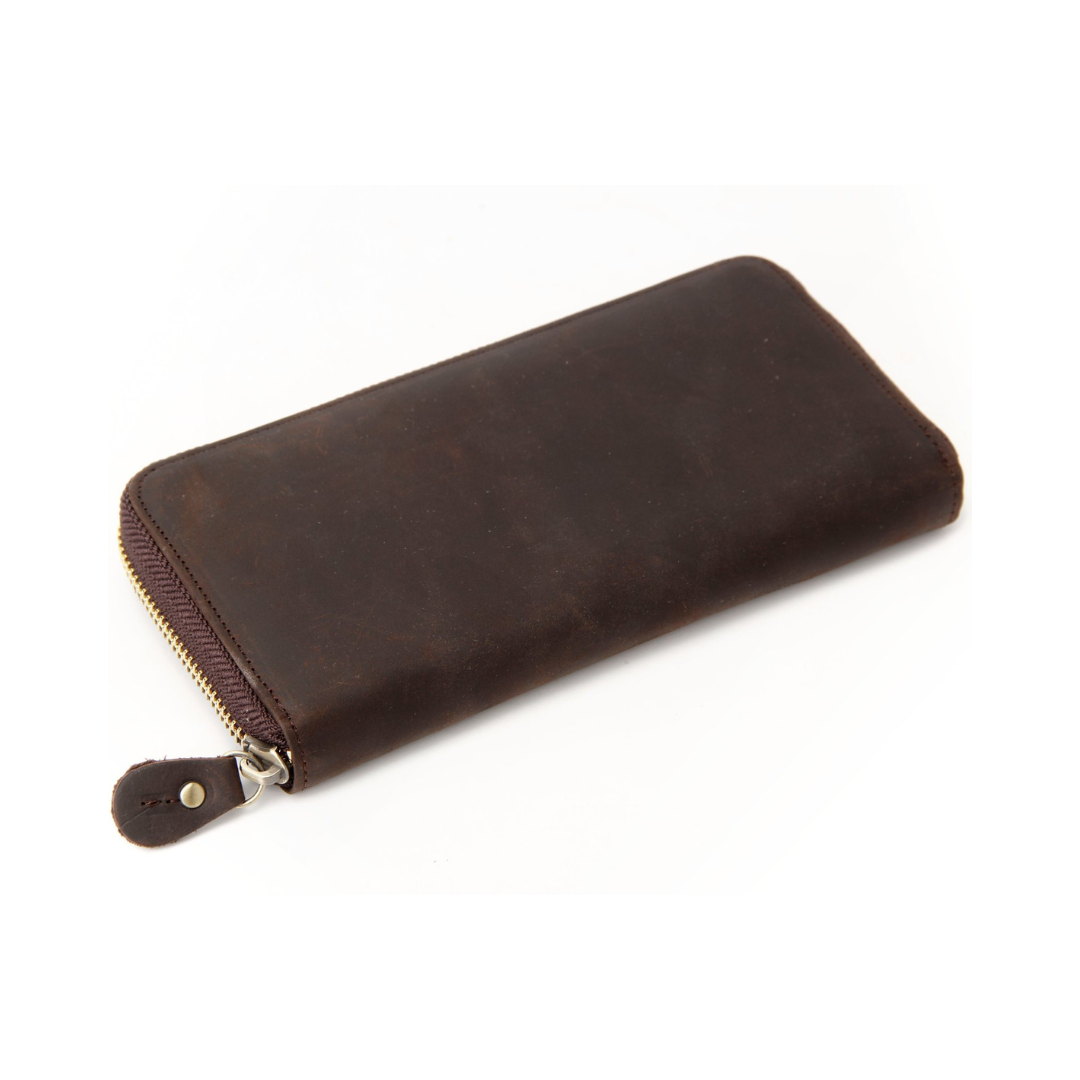 Handmade Custom Genuine Leather Wallet With Zipper Men Long Wallet Money Purse Card Holders B-200