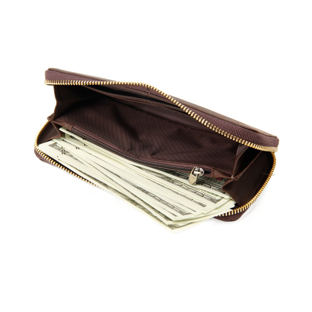 Handmade Custom Genuine Leather Wallet With Zipper Men Long Wallet Money Purse Card Holders B-200