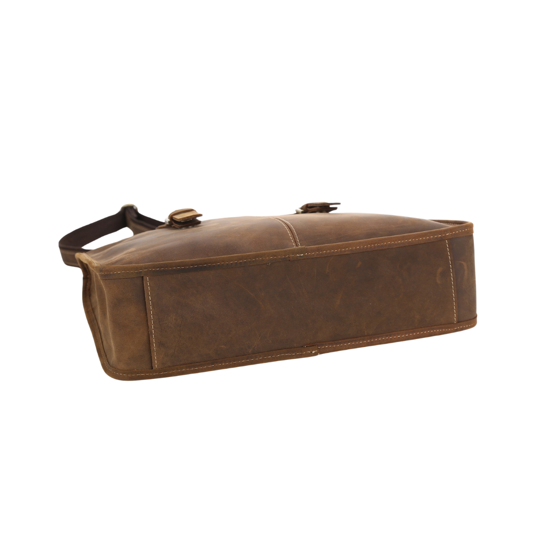 Handmade Vintage Leather Laptop Briefcase Mens Messenger Shoulder Bag This Satchel is very exquisite and vintage; it is made of full grain leather and perfect for the consummate professionals, business men, lawyers, and more. This Messenger bag is perfect as your everyday bag, and can fit a 14 inches laptop, as well as many accessories.