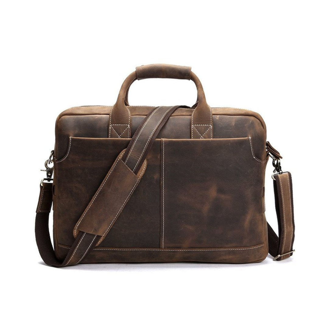 Handmade Vintage Leather Mens Briefcase, 16" Laptop Bag, Messenger Bag 
