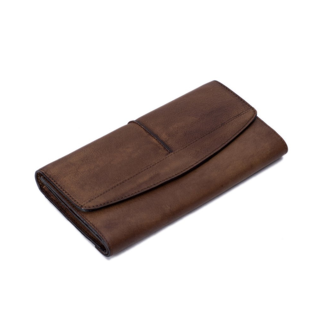 Cartera larga de hombre de cuero natural vintage hecha a mano