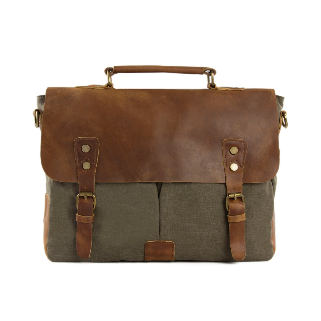 Handmade Canvas Leather Bag Briefcase Messenger Bag Shoulder Bag Laptop Bag