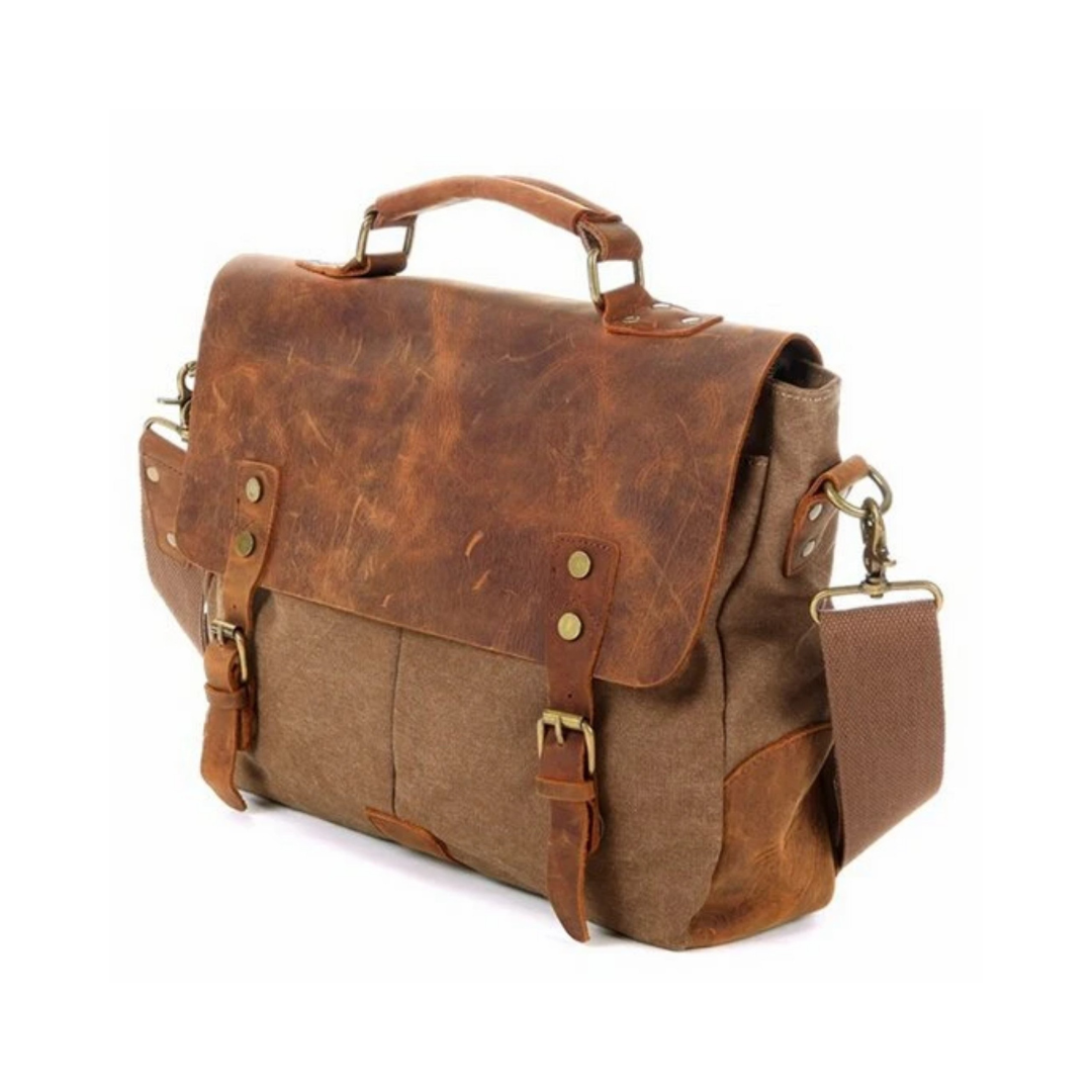 Handmade Canvas Leather Bag Briefcase Messenger Bag Shoulder Bag Laptop Bag