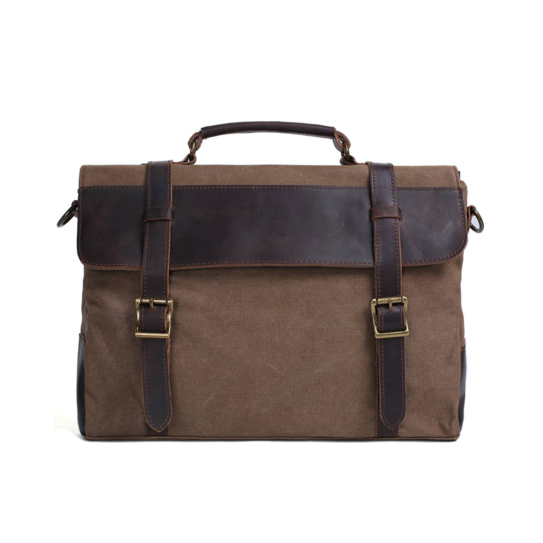 Handmade Canvas Leather Bag Briefcase Messenger Bag Shoulder Bag Laptop Bag