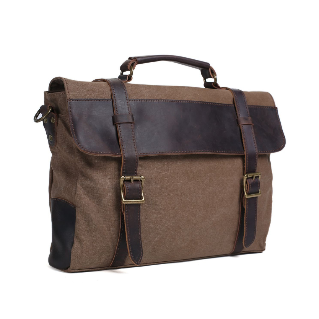 Handmade Canvas Leather Bag Briefcase Messenger Bag Shoulder Bag Laptop Bag
