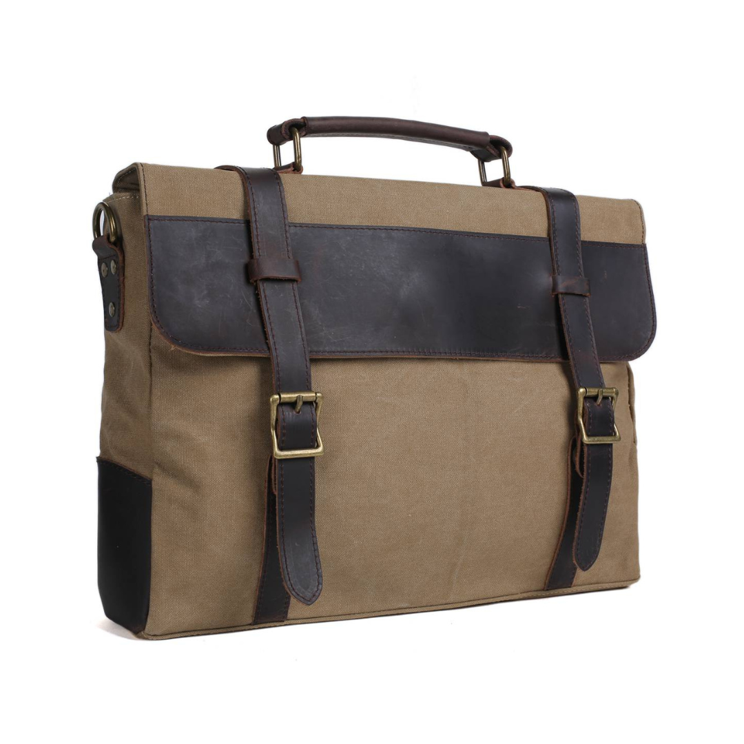 Handmade Canvas Leather Bag Briefcase Messenger Bag Shoulder Bag Laptop Bag