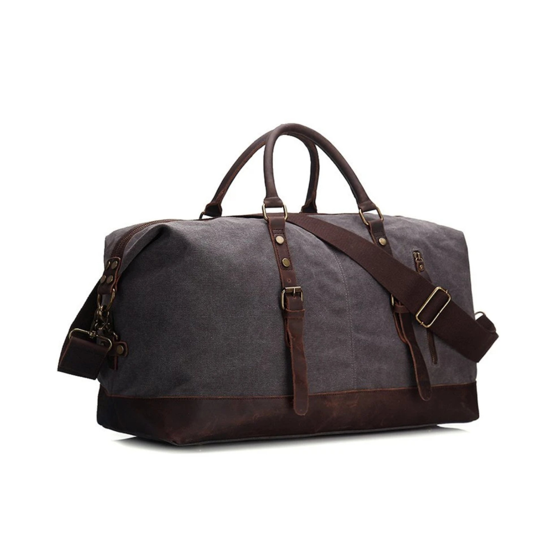 canvas leather travel duffel bag Waxed Canvas & Leather Weekender, Oversized Men's Travel Duffel, Durable Carry-On Bag Cream