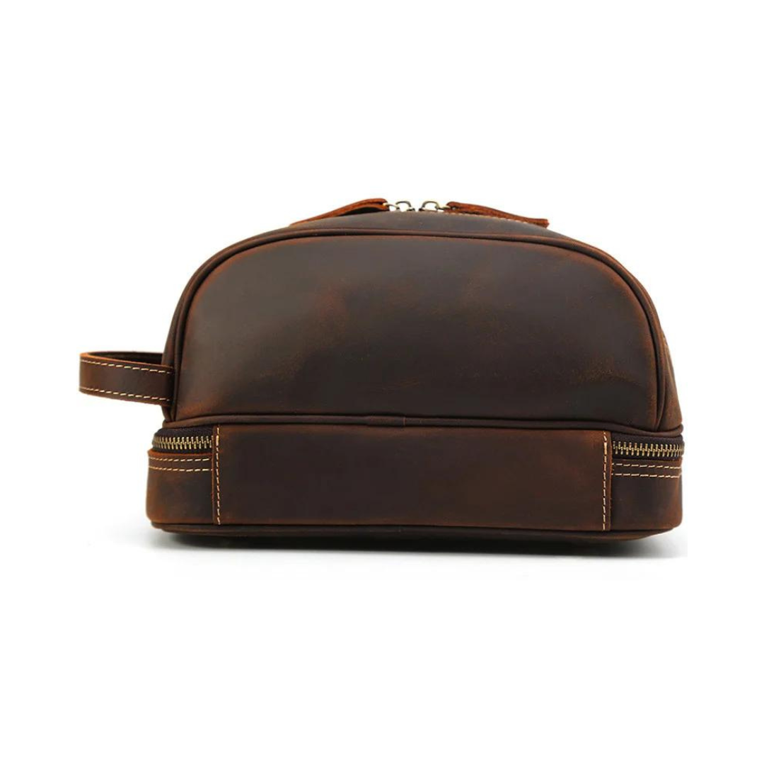Men Leather Toiletry Bag Double Compartment Toiletry Travel Case