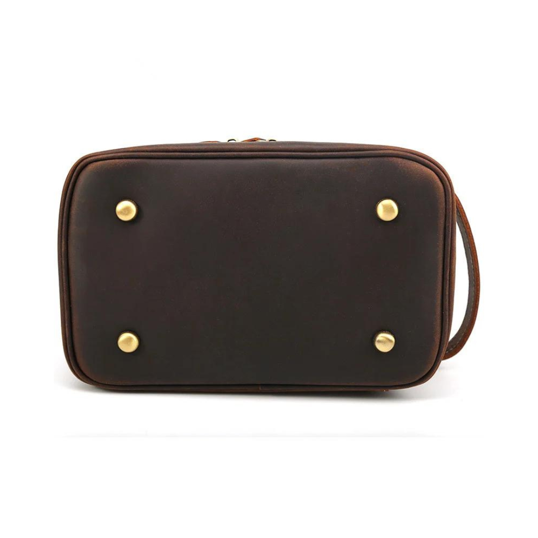Men Leather Toiletry Bag Double Compartment Toiletry Travel Case