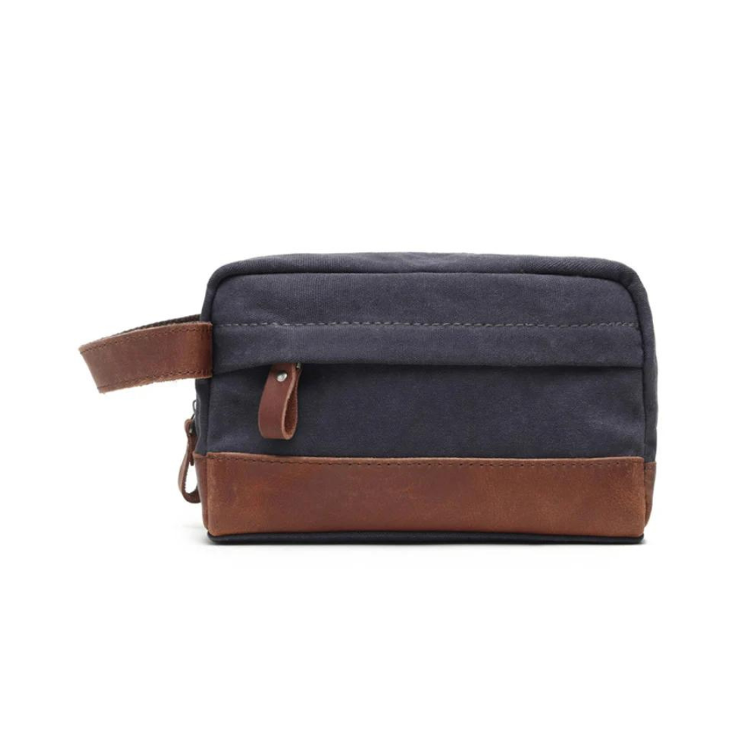 Personalized Canvas Dopp Kit with Leather Accents