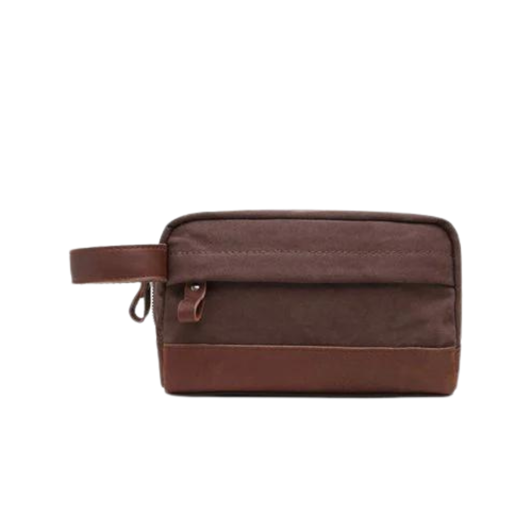 Personalized Canvas Dopp Kit with Leather Accents