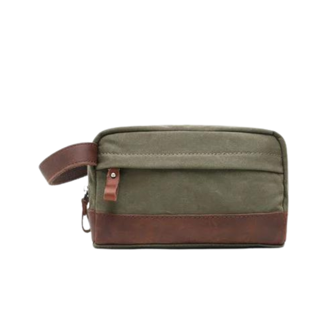 Personalized Canvas Dopp Kit with Leather Accents