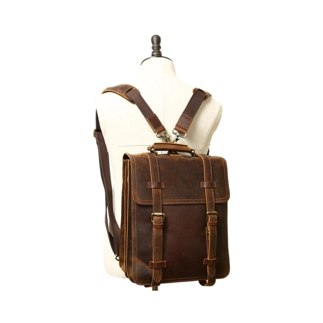 Vintage Brown Rustic Leather Rucksack Backpack, Messenger Bag, Sling Shoulder Bag 