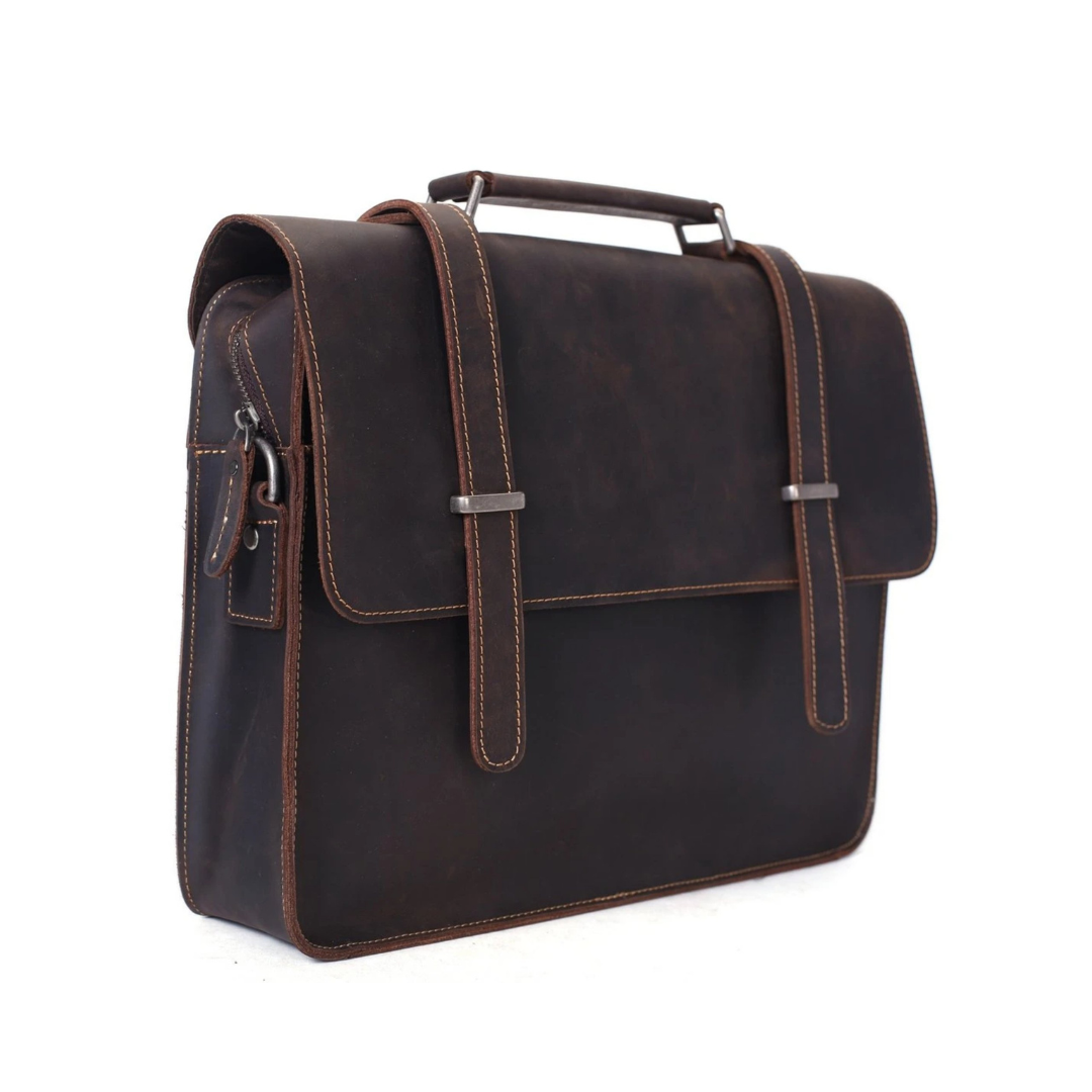 Vintage Crazy Horse Leather Briefcase Men Messenger Bag Laptop Bag