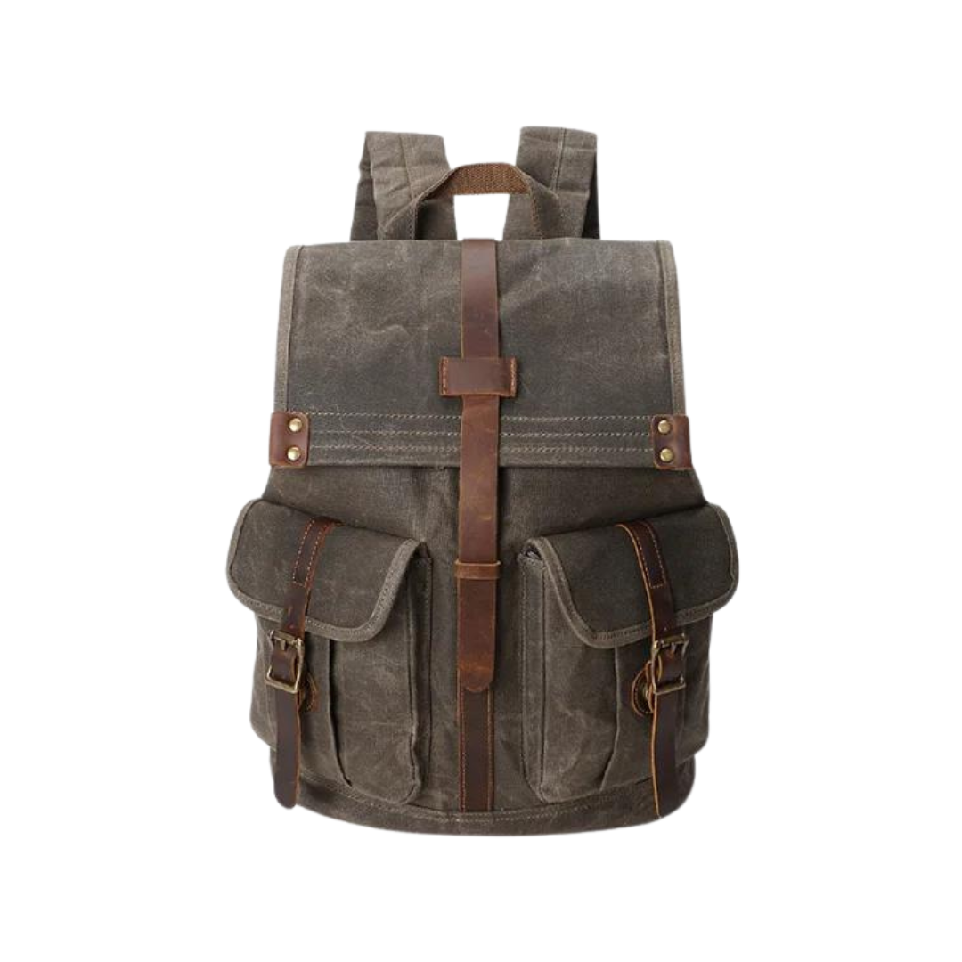 21 Litre Vintage Canvas Backpack for Men Leather Rucksack 15'' Laptop School Military Knapsack