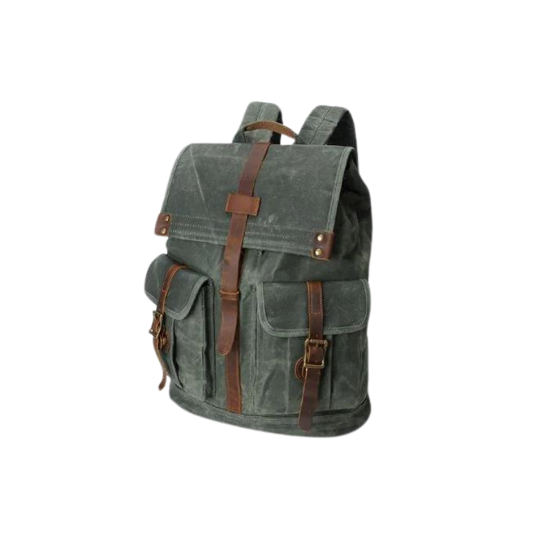 21 Litre Vintage Canvas Backpack for Men Leather Rucksack 15'' Laptop School Military Knapsack