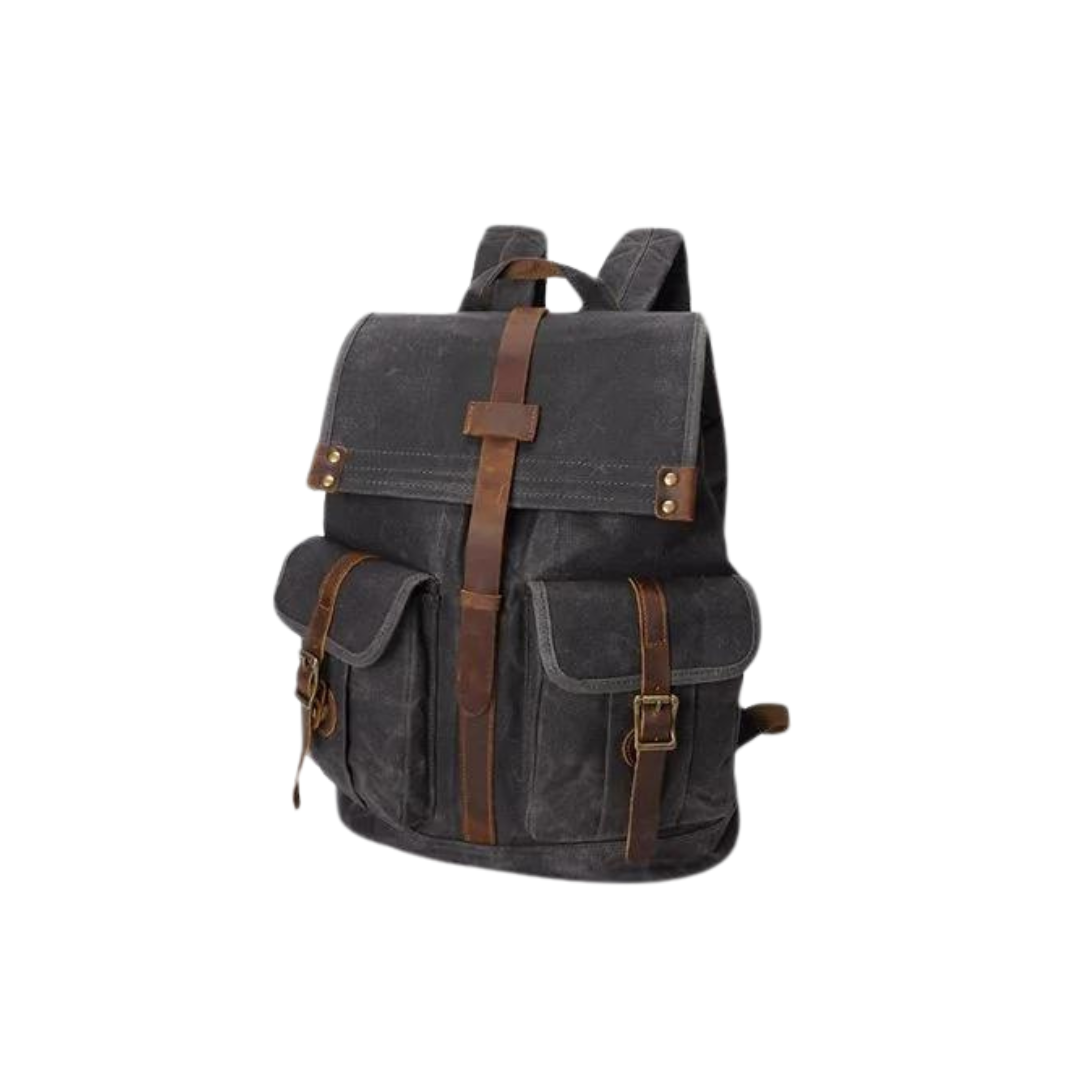 21 Litre Vintage Canvas Backpack for Men Leather Rucksack 15'' Laptop School Military Knapsack