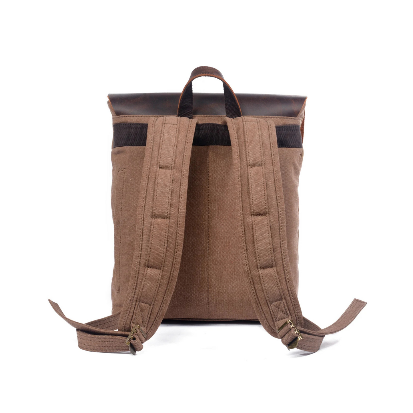 Waxed Canvas and Leather Casual Backpack - Khaki - Blue Sebe Handmade Leather Bags