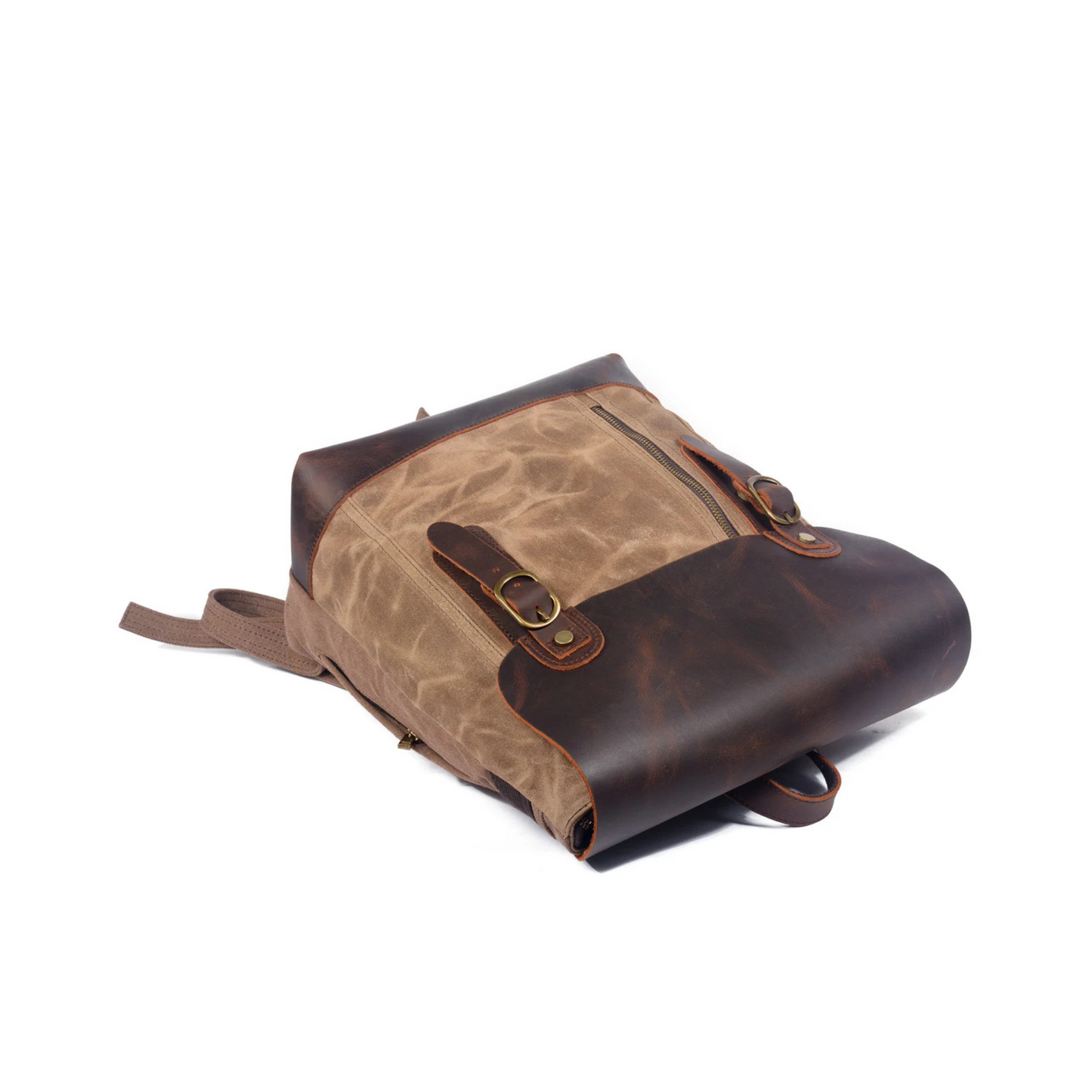 Waxed Canvas and Leather Casual Backpack - Khaki - Blue Sebe Handmade Leather Bags