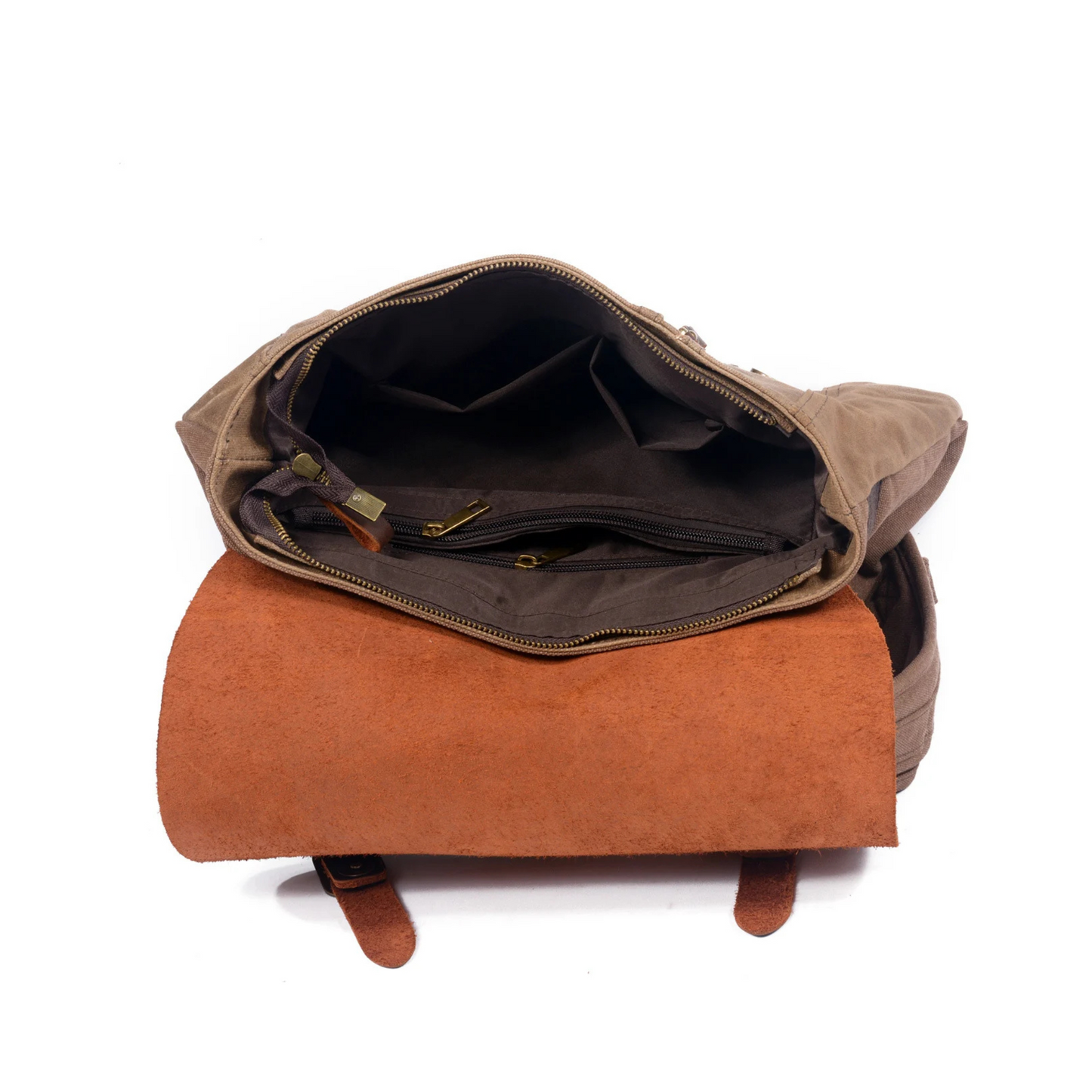 Waxed Canvas and Leather Casual Backpack - Khaki - Blue Sebe Handmade Leather Bags