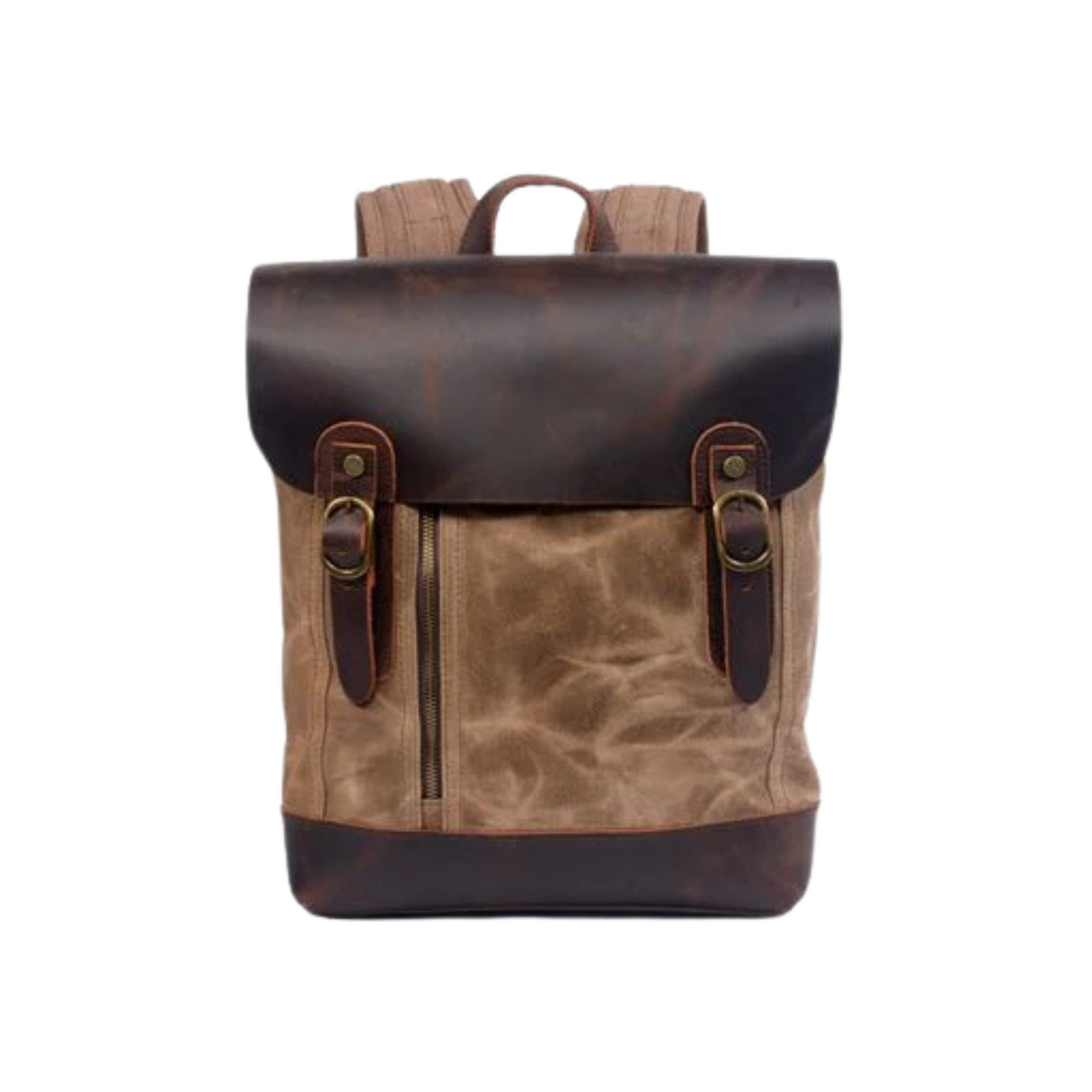 Waxed Canvas and Leather Casual Backpack - Khaki - Blue Sebe Handmade Leather Bags