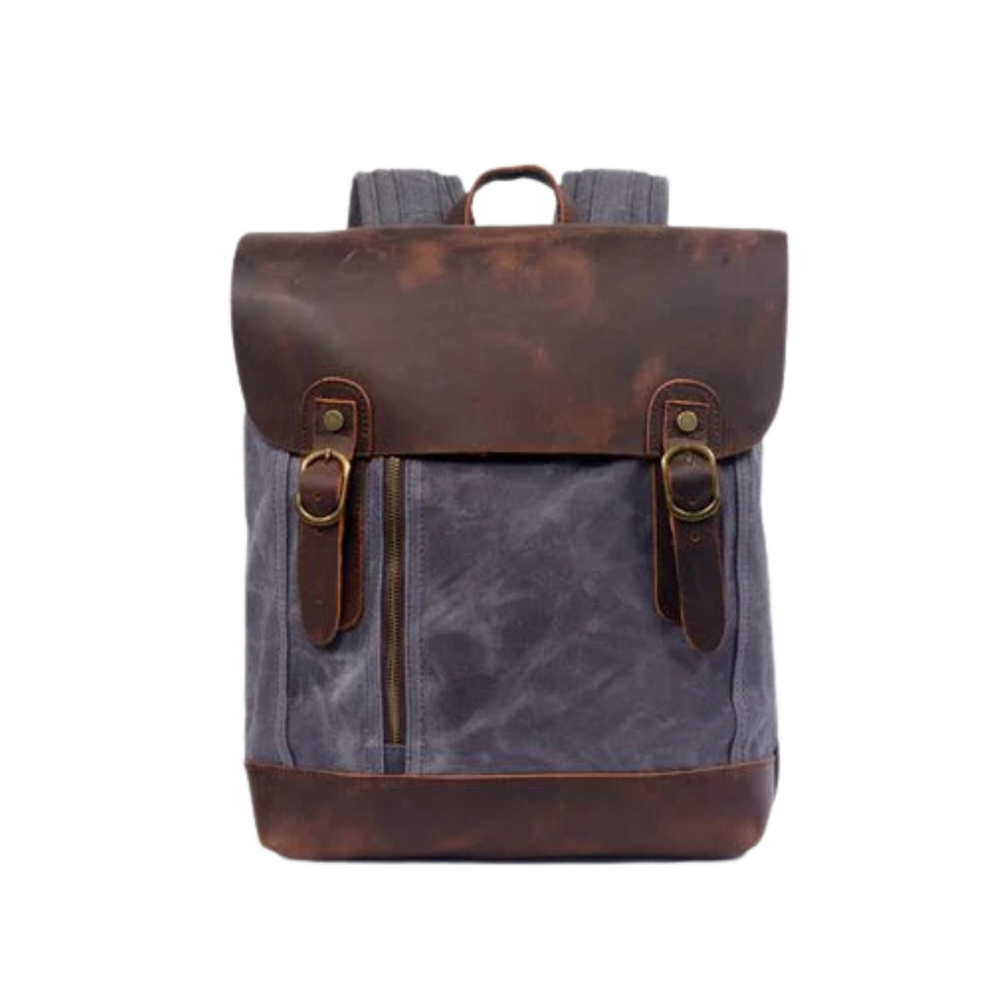 Waxed Canvas and Leather Casual Backpack - Khaki - Blue Sebe Handmade Leather Bags