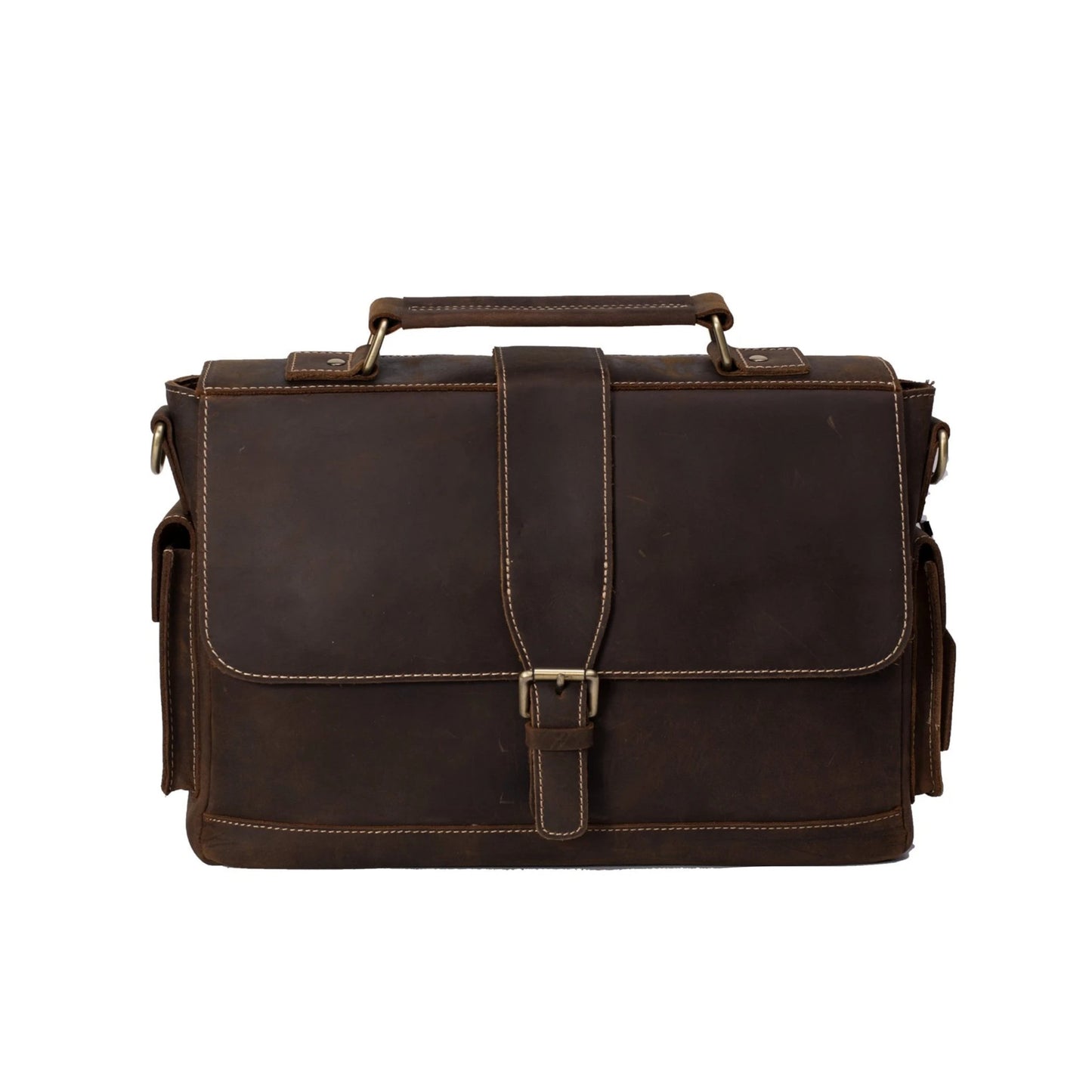 Handmade Genuine Leather Compact Satchel Briefcase - Blue Sebe Handmade Leather Bags