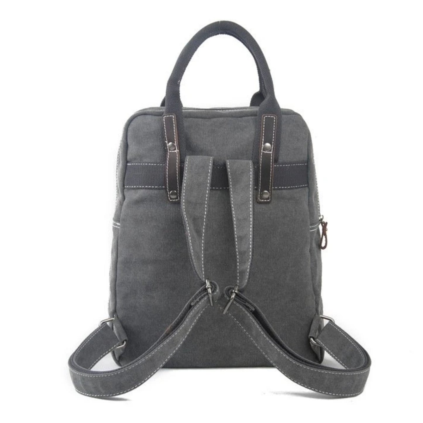 Waxed Canvas School Backpack Top Handle Handbag - Blue Sebe Handmade Leather Bags