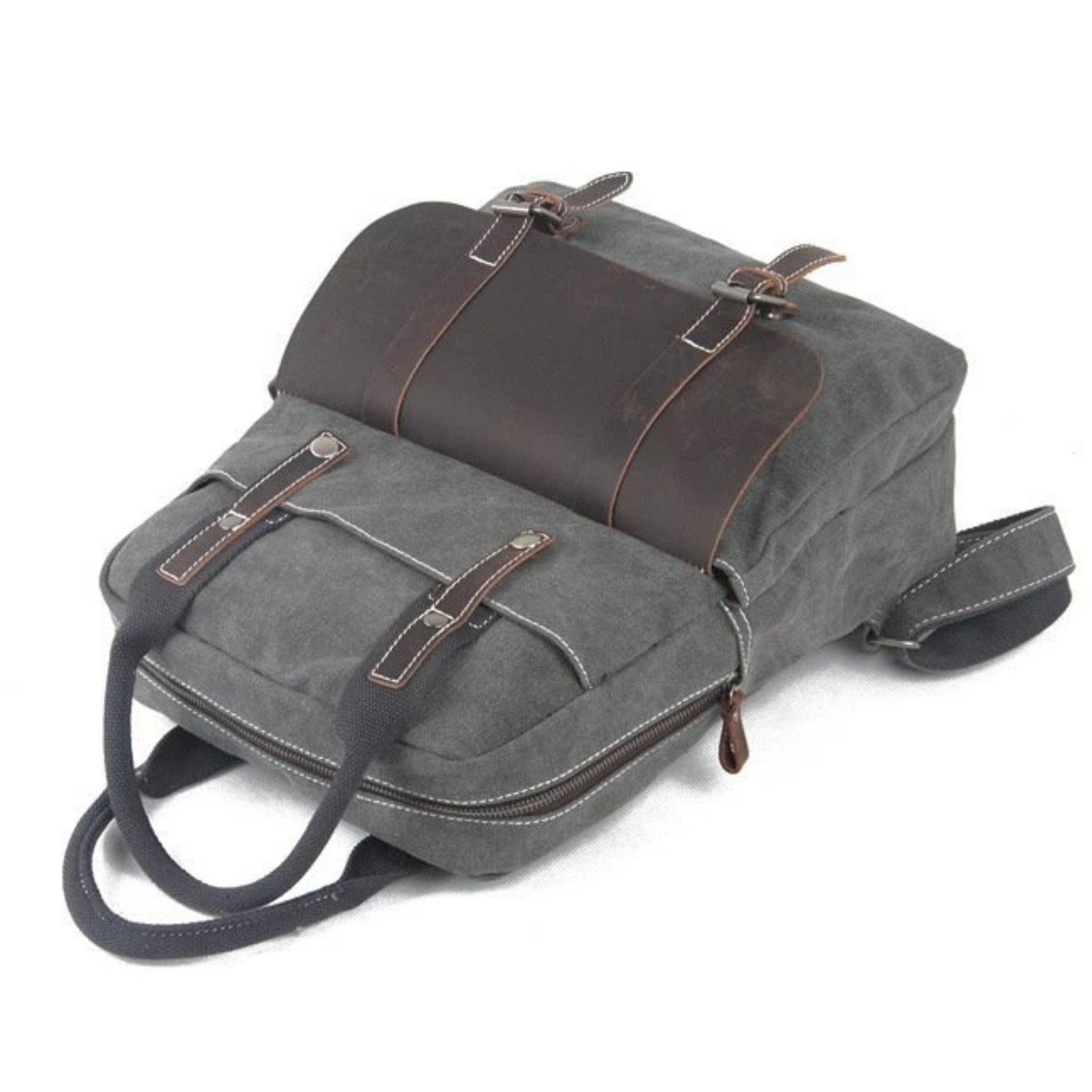 Waxed Canvas  School Backpack Top Handle Handbag - Blue Sebe Handmade Leather Bags
