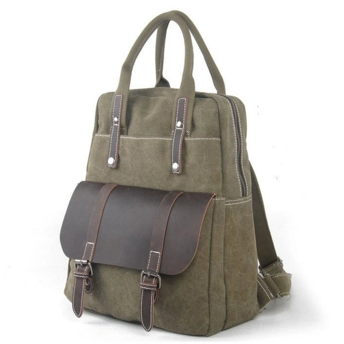 Waxed Canvas School Backpack Top Handle Handbag - Blue Sebe Handmade Leather Bags